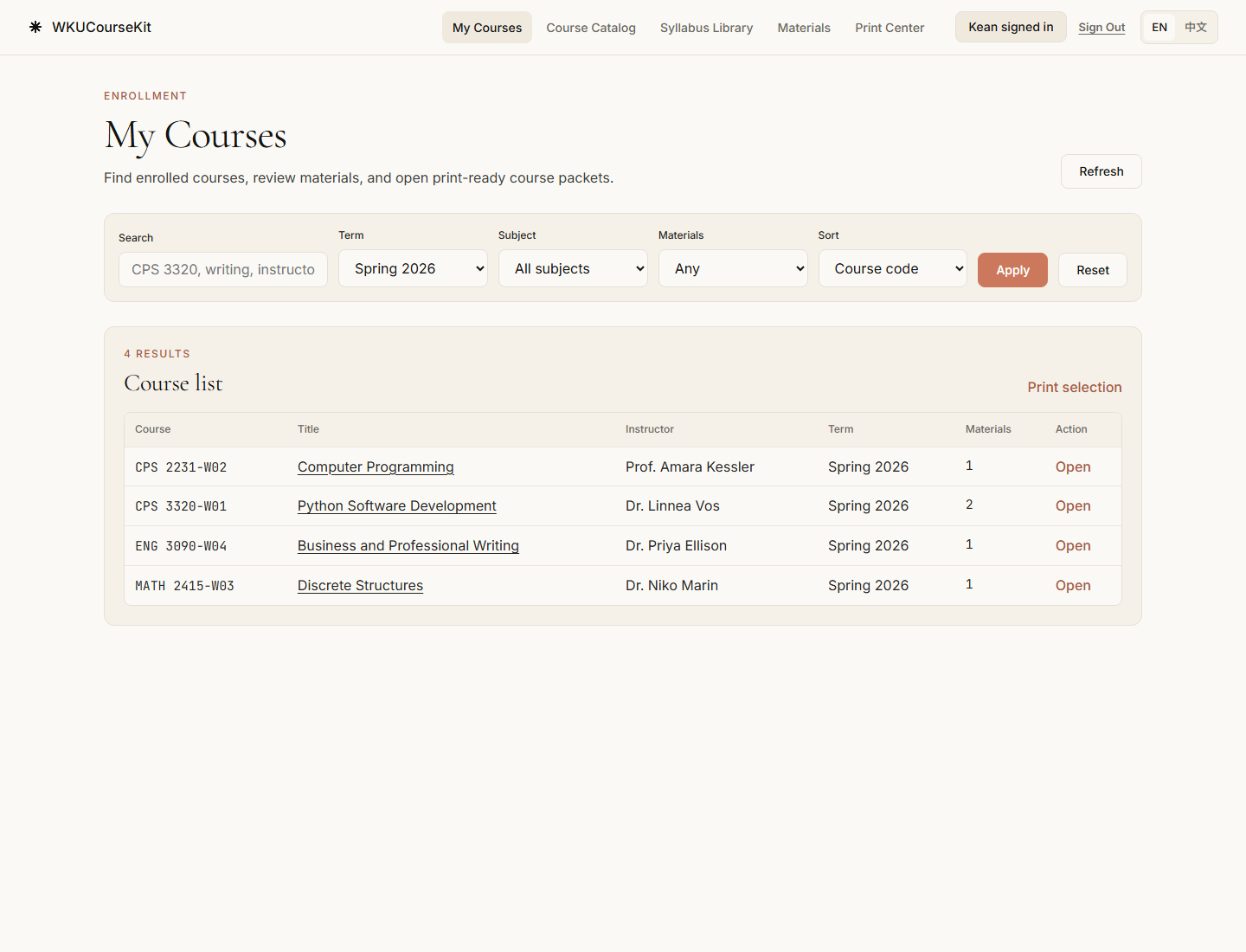 My Courses, from the repository’s result screenshots.